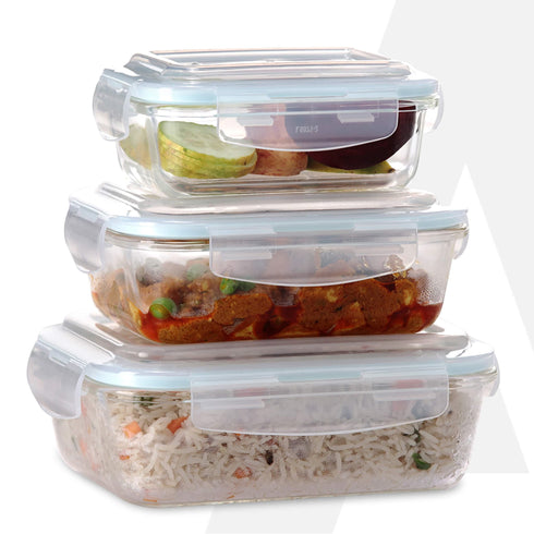 Elite Glass Container, 3 pcs Set - 370, 640,1040 ml